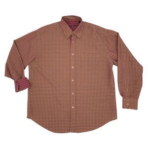 Bugatchi Uomo Dress Shirt Mens Size L Hot Pink Patterned Long Sleeve Rayon Blend